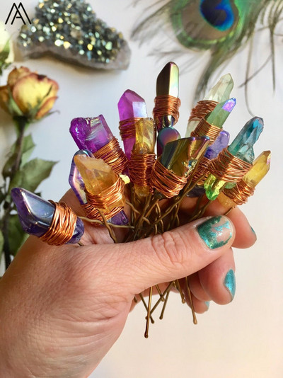 10 ks ružovo-zlatých drôtikov obalených dúhovými farbami, kremenné sponky do vlasov, diadém pre ženy, krištáľové sponky do vlasov, šperky do vlasov HG004AMA.H