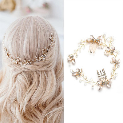 Nauji Crystal Pearl Bridal Tiaras Plaukų segtukai Bridesmaid Diamante Plaukų Vine Priedai Vestuvinių plaukų šukos plaukų juosta Papuošalai