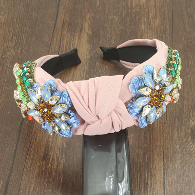 Bentita de păr lată, de lux, albastră, galbenă, cu flori de cristal colorate, cu strasuri, pentru femei, fete, accesorii de păr la modă