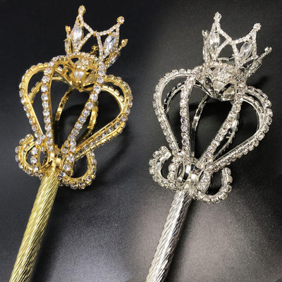 Baghetă cu sceptru de cristal auriu/argintiu Tiare și coroane Sceptru Rege Regina Eveniment de nuntă Costume de petrecere Recuzită portabilă