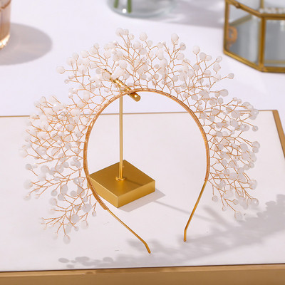 FORSEVEN Zlaté/strieborné perly Čelenka Prilby Ženy Deti Tiara Nevesta coroa Noiva Svadobné vlasové šperky Doplnky