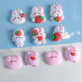 10db/csomag Mix Kawaii Rajzfilm Nyúl Pig Gyanta Bűbáj Ölelés Szerelem Szív Eper Lapos Hátú Díszítés Gyöngyékszer Gyártmány W84-3