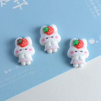 10 τμχ/συσκευασία Mix Kawaii Cartoon Rabbit Pig Resin Charms Hug Love Heart Strawberry Flatback Διακοσμητικό Κοσμήματα με χάντρες Make W84-3