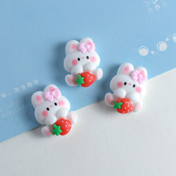 10 τμχ/συσκευασία Mix Kawaii Cartoon Rabbit Pig Resin Charms Hug Love Heart Strawberry Flatback Διακοσμητικό Κοσμήματα με χάντρες Make W84-3