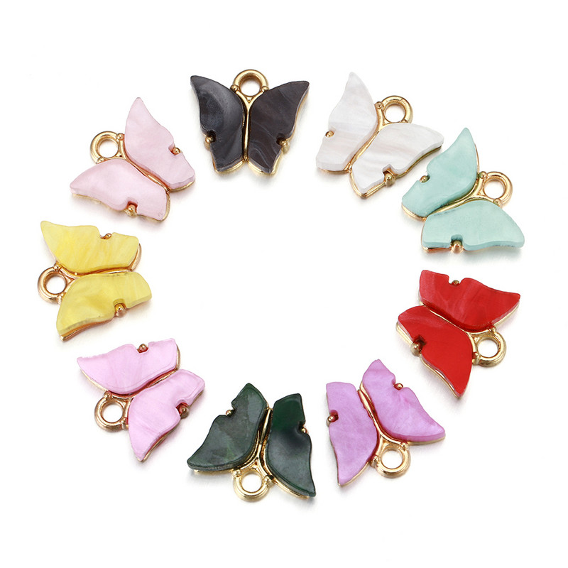 10Pcs 12x13mm талисмани от смола Животни пеперуди за изработка на бижута Колиета с висулки Сладки обеци Направи си сам Ръчно изработени аксесоари Консумативи