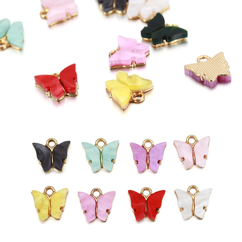 10Pcs 12x13mm талисмани от смола Животни пеперуди за изработка на бижута Колиета с висулки Сладки обеци Направи си сам Ръчно изработени аксесоари Консумативи