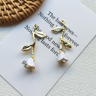 5 bucăți din aliaj smalț trandafir flori farmece frumusețe colier pandantiv pentru fabricarea de bijuterii de bricolaj femei la modă colier accesorii furnituri