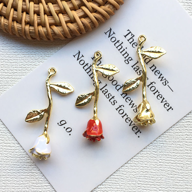 5 bucăți din aliaj smalț trandafir flori farmece frumusețe colier pandantiv pentru fabricarea de bijuterii de bricolaj femei la modă colier accesorii furnituri