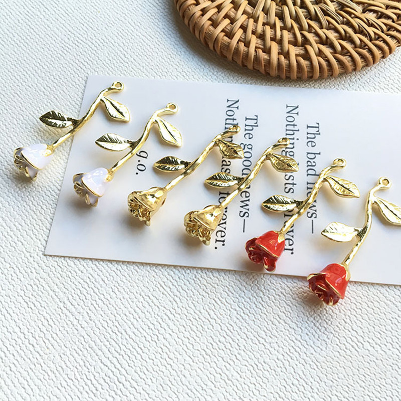 5 bucăți din aliaj smalț trandafir flori farmece frumusețe colier pandantiv pentru fabricarea de bijuterii de bricolaj femei la modă colier accesorii furnituri