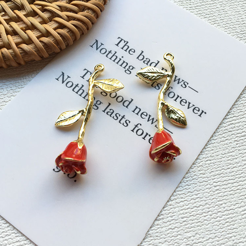 5 bucăți din aliaj smalț trandafir flori farmece frumusețe colier pandantiv pentru fabricarea de bijuterii de bricolaj femei la modă colier accesorii furnituri