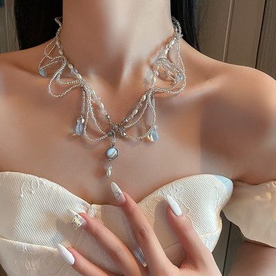 Colier de lux cu ciucuri cu mărgele de cristal pentru femei Estetică romantică Accesorii pentru păr Accesorii rafinate pentru petreceri