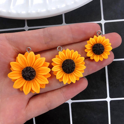 10 bucăți 19/26/30mm Breloc pentru cercei cu flori de margarete galbene din rășină cu spate plat, flori drăguțe, breloc, colier, pandantive, fabricare de bijuterii DIY