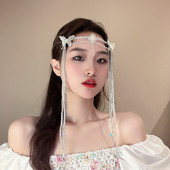 Coroană de păr cu ciucuri de fluture, bilă strălucitoare cu laser pentru femei, farmec romantic, tiara de lux rafinată, accesorii de păr pentru petrecere de nuntă