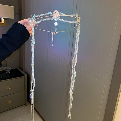 Coroană de păr cu ciucuri de fluture, bilă strălucitoare cu laser pentru femei, farmec romantic, tiara de lux rafinată, accesorii de păr pentru petrecere de nuntă