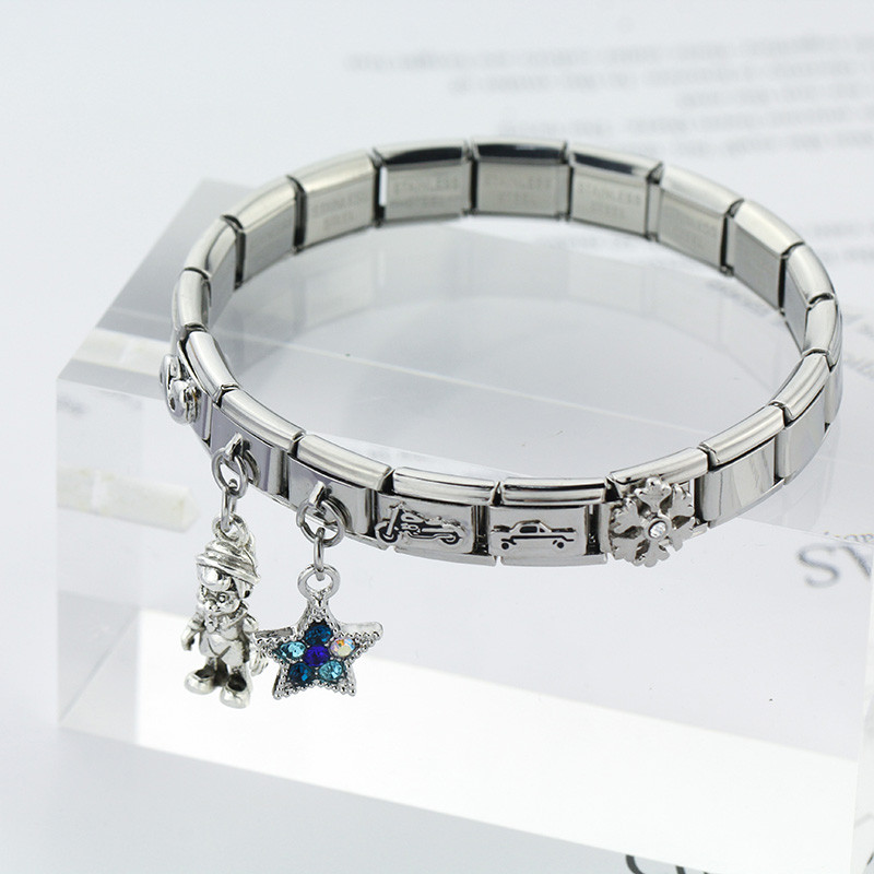 Hapiship Fashion Infinite Snowflake Mootorrattatäht Itaalia Links Charm Fit 9mm Käevõru Käevõru Roostevabast Terasest Ise isetegemine DJ241