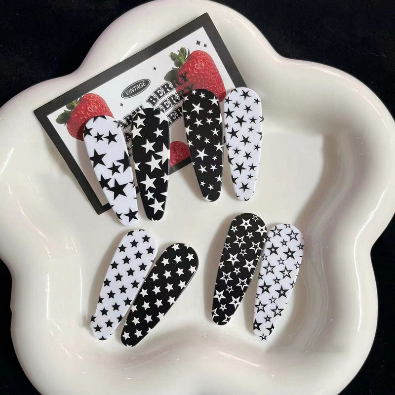 Harajuku Fekete-fehér Pentagram Star Geometric Bobby Pin Sweet Cool Trend hajcsat női 90-es évek Esztétikus Y2k hajkiegészítői