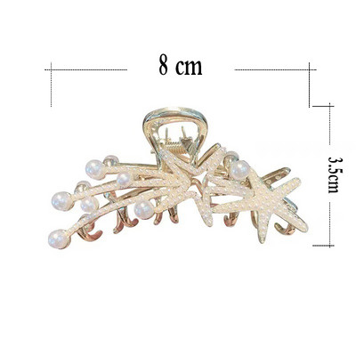 Arany színű nagy karmos Clip Crab Barrette Női Lányoknak Gyöngy kristály Haj Karmok Clip lófarok Clip Haj Kiegészítők Fejfedők