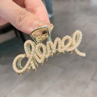 Arany színű nagy karmos Clip Crab Barrette Női Lányoknak Gyöngy kristály Haj Karmok Clip lófarok Clip Haj Kiegészítők Fejfedők