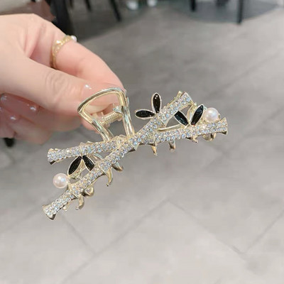 Arany színű nagy karmos Clip Crab Barrette Női Lányoknak Gyöngy kristály Haj Karmok Clip lófarok Clip Haj Kiegészítők Fejfedők