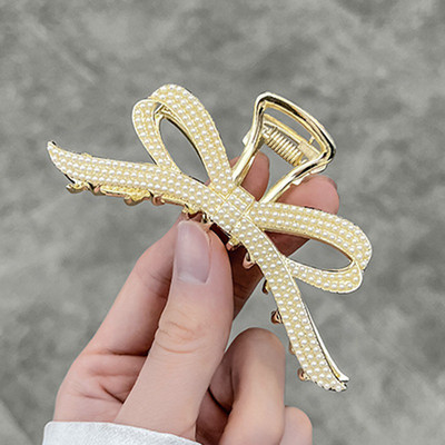 Arany színű nagy karmos Clip Crab Barrette Női Lányoknak Gyöngy kristály Haj Karmok Clip lófarok Clip Haj Kiegészítők Fejfedők