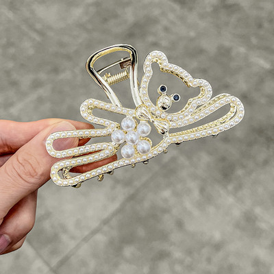 Arany színű nagy karmos Clip Crab Barrette Női Lányoknak Gyöngy kristály Haj Karmok Clip lófarok Clip Haj Kiegészítők Fejfedők