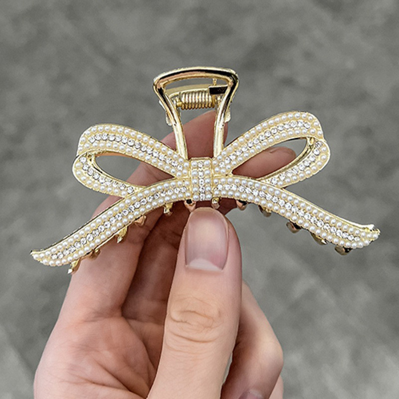 Arany színű nagy karmos Clip Crab Barrette Női Lányoknak Gyöngy kristály Haj Karmok Clip lófarok Clip Haj Kiegészítők Fejfedők