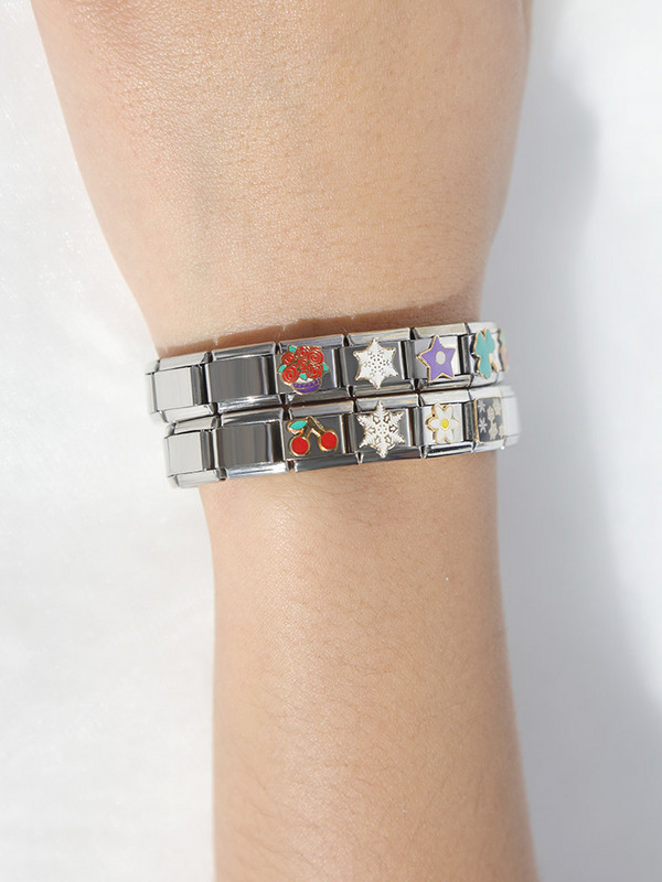 Hapiship Fashion Glaze Virágcsillag Hópehely Cseresznye Olasz Linkek Charm Fit 9mm Karkötő Rozsdamentes Acél Ékszer készítés DJ097