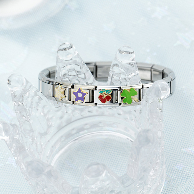 Hapiship Fashion Glaze Virágcsillag Hópehely Cseresznye Olasz Linkek Charm Fit 9mm Karkötő Rozsdamentes Acél Ékszer készítés DJ097