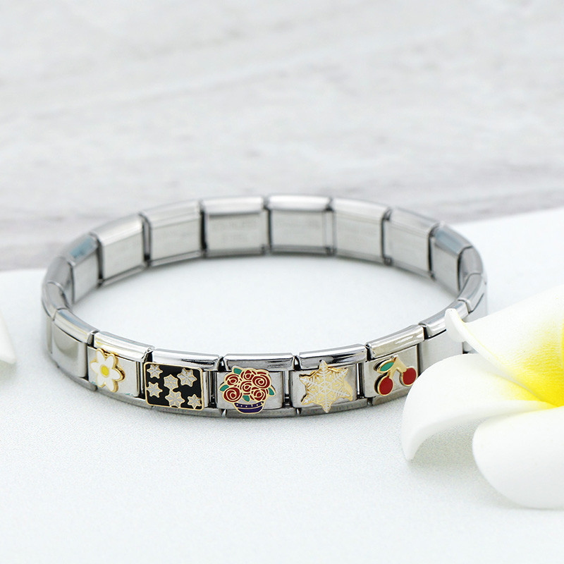Hapiship Fashion Glaze Virágcsillag Hópehely Cseresznye Olasz Linkek Charm Fit 9mm Karkötő Rozsdamentes Acél Ékszer készítés DJ097