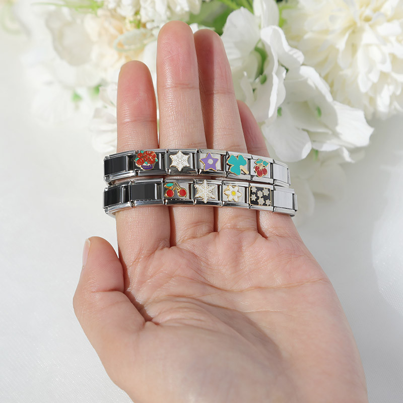 Hapiship Fashion Glaze Virágcsillag Hópehely Cseresznye Olasz Linkek Charm Fit 9mm Karkötő Rozsdamentes Acél Ékszer készítés DJ097