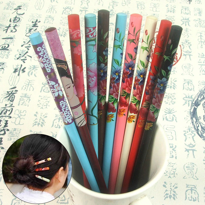 2Pcs/Set Vintage ručno rađene štapiće za kosu Oslikane japanske drvene ukosnice za žene Prirodni kineski drveni štapići