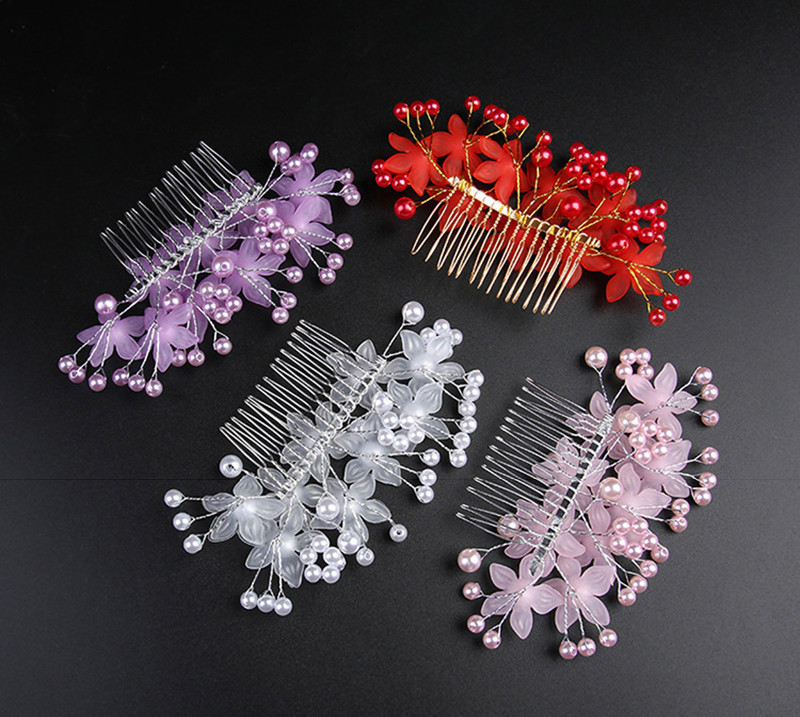 Strieborný farebný svadobný hrebeň na vlasy, čelenka, biela perlová hlava, kvet, jednoduché vsadené hrebene pre ženy, čelenky, nevesty, svadobné doplnky 
