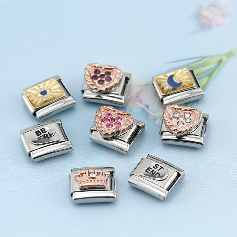 Hapiship Originálny Daisy Rose Heart Crown Dazzling CZ talianske články Charm Fit 9mm náramok z nehrdzavejúcej ocele na výrobu šperkov DJ250