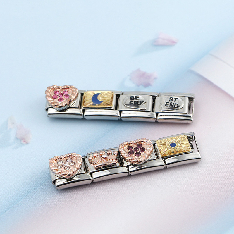 Hapiship Originálny Daisy Rose Heart Crown Dazzling CZ talianske články Charm Fit 9mm náramok z nehrdzavejúcej ocele na výrobu šperkov DJ250