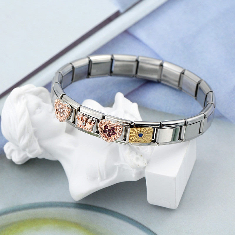 Hapiship Originálny Daisy Rose Heart Crown Dazzling CZ talianske články Charm Fit 9mm náramok z nehrdzavejúcej ocele na výrobu šperkov DJ250