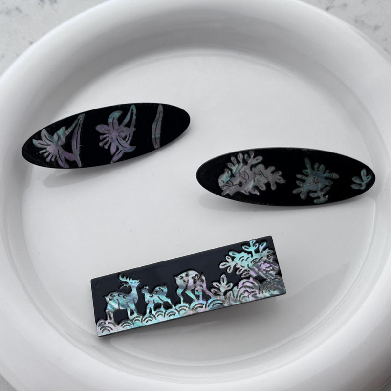 Agrafă de păr cu model de imprimeu de elan, coajă neagră, vintage, pentru femei, estetică elegantă, ac geometric, accesorii de păr la modă etnică