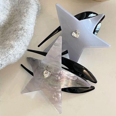 Agrafă de păr din acrilic cu inimă pentagramă cu stras pentru femei, farmec estetic dulce, gheare de păr, accesorii de păr Harajuku Y2K