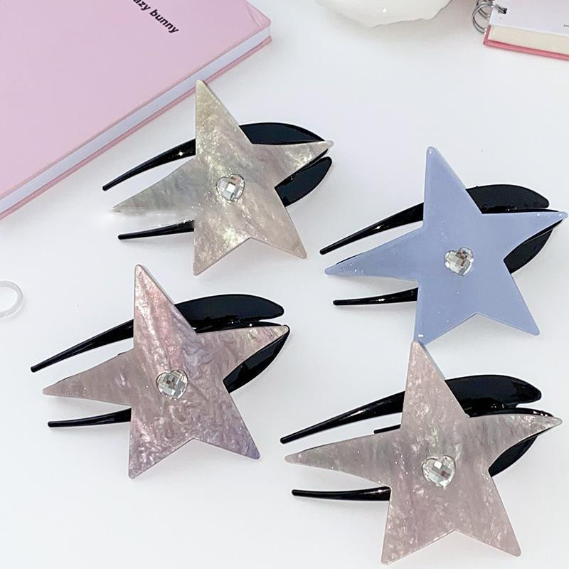 Rhinestone Heart Pentagram Star akril hajcsat nőknek Édes Esztétikus Charm Trend Haj Karmok Harajuku Y2K Hajkiegészítők