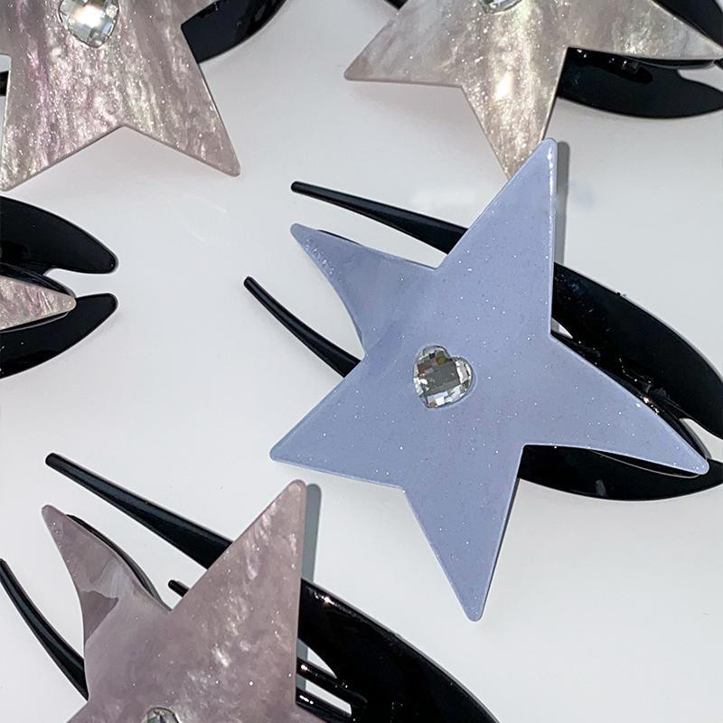 Rhinestone Heart Pentagram Star akril hajcsat nőknek Édes Esztétikus Charm Trend Haj Karmok Harajuku Y2K Hajkiegészítők