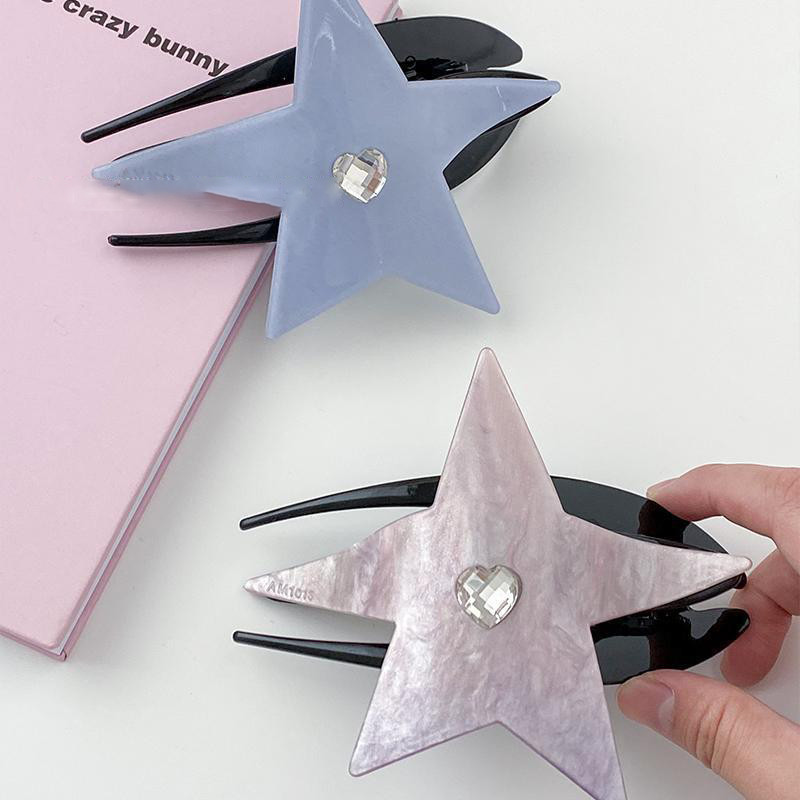 Rhinestone Heart Pentagram Star akril hajcsat nőknek Édes Esztétikus Charm Trend Haj Karmok Harajuku Y2K Hajkiegészítők