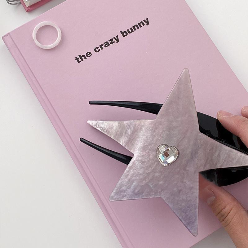 Rhinestone Heart Pentagram Star akril hajcsat nőknek Édes Esztétikus Charm Trend Haj Karmok Harajuku Y2K Hajkiegészítők