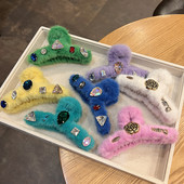 Värvilised rhinestones lillelised plüüskarva küünised naistele armsad esteetilised võlud tüdrukute juukseklambrid Harajuku Y2k juukseaksessuaarid