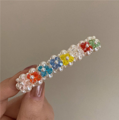 Vintage Color Crystal Flower Pearl Juukseklamber naistele Tüdrukute 90ndate Esteetika Charm Juuksenõel Peen mood Juukseaksessuaarid Uus