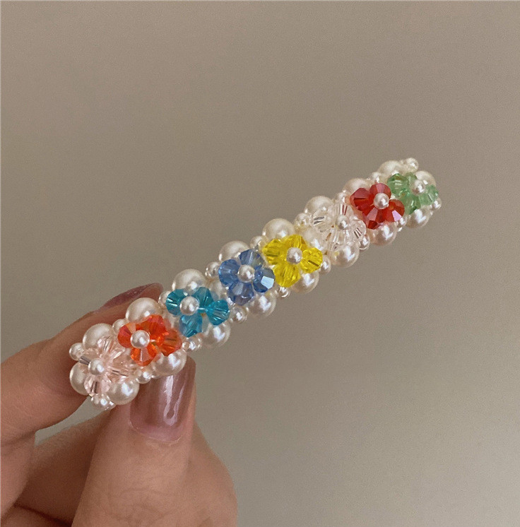 Vintage Color Crystal Flower Pearl Juukseklamber naistele Tüdrukute 90ndate Esteetika Charm Juuksenõel Peen mood Juukseaksessuaarid Uus