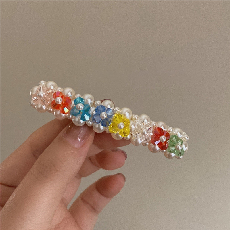 Vintage Color Crystal Flower Pearl Juukseklamber naistele Tüdrukute 90ndate Esteetika Charm Juuksenõel Peen mood Juukseaksessuaarid Uus