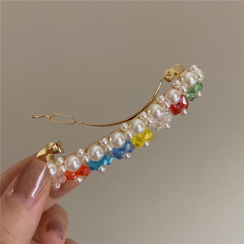 Vintage Color Crystal Flower Pearl Juukseklamber naistele Tüdrukute 90ndate Esteetika Charm Juuksenõel Peen mood Juukseaksessuaarid Uus