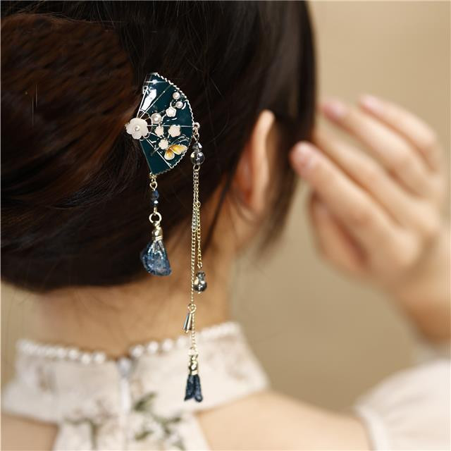 Hiina tumesinine lehviklillega tutiga ripatsiga juuksepulk naistele Elegantne antiikne võluv juuksenõel Retro esteetilised juukseaksessuaarid