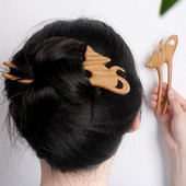 Bețișoare de păr chinezești în formă de U Bețișoare din lemn pentru ac de păr pentru petrecere Hanfu, coc de păr, furculițe, bijuterii vintage în formă de pisică