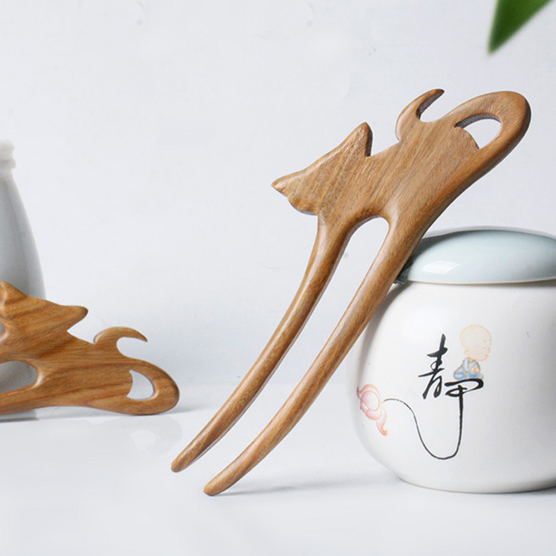 Bețișoare de păr chinezești în formă de U Bețișoare din lemn pentru ac de păr pentru petrecere Hanfu, coc de păr, furculițe, bijuterii vintage în formă de pisică