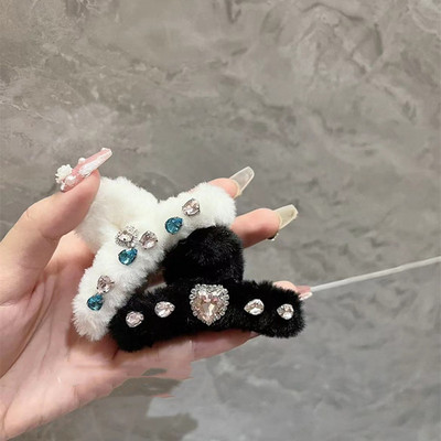 Krāsains sirds Rhinestone plīša matu nagi saldi romantiski eleganti modes matu sprādzes sievietēm Estētika Y2k matu aksesuāri